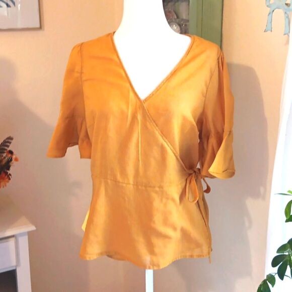 Old Navy Wrap Front Linen Blend Top - Picture 3 of 12